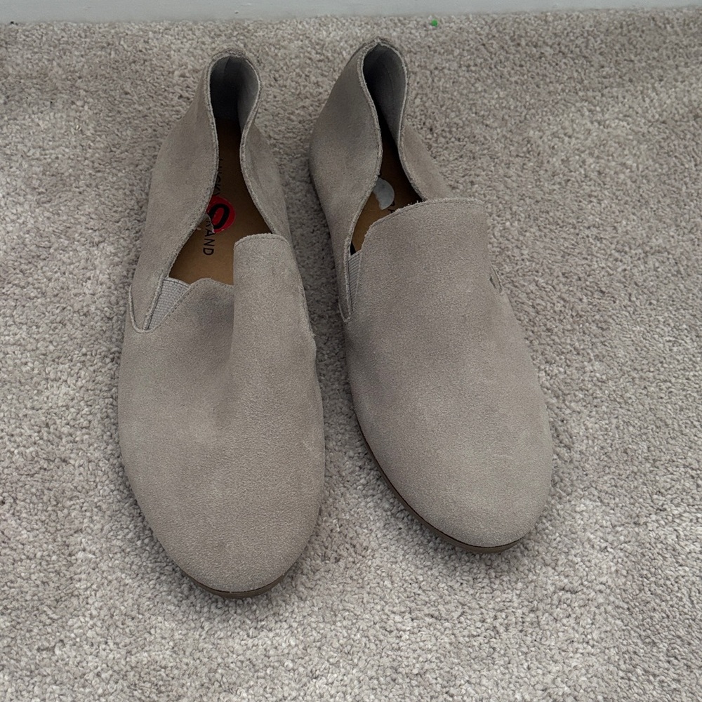 Lucky Brand Charsa 2 Loafer Size 10 Grey Tan Slip On Suede Leather Minimalist
